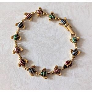Vintage Joan Rivers Signed Gold Tone Multi-Color Bee Bracelet with Ladybug